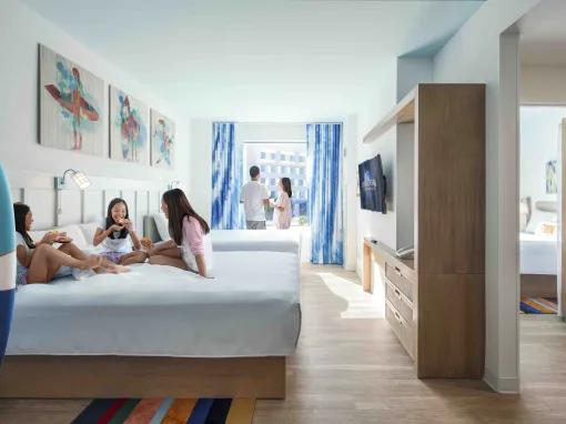 kids in a 2 bed suite at Universal's Endless Summer Resort – Surfside Inn and Suites