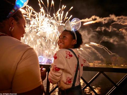 Gäste bestaunen das Feuerwerk in EPCOT