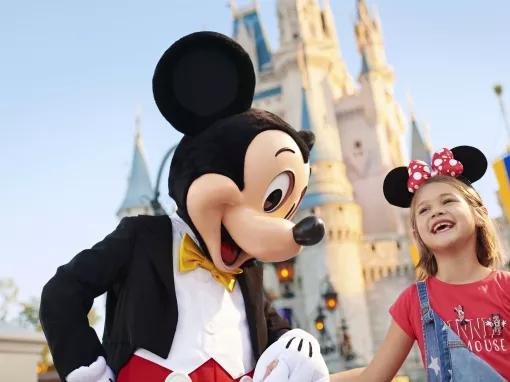 Mickey Mouse with guest, Cinderella Castle, Magic Kingdom Park