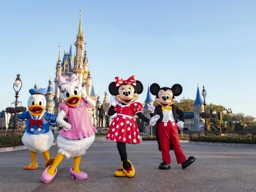 Disney characters in front of Cinderella Castle, Magic Kingdom Park