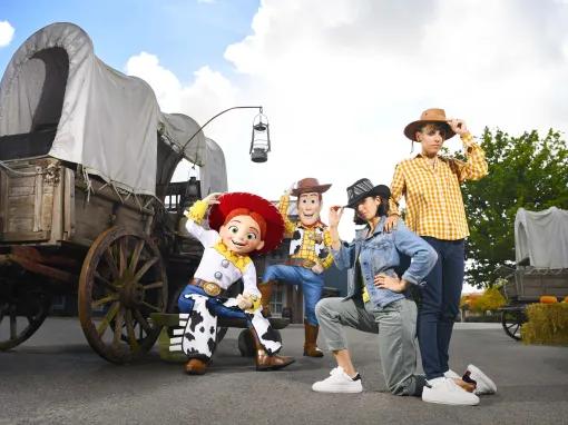 Guests with Woody and Jessie at Disney's Hotel Cheyenne