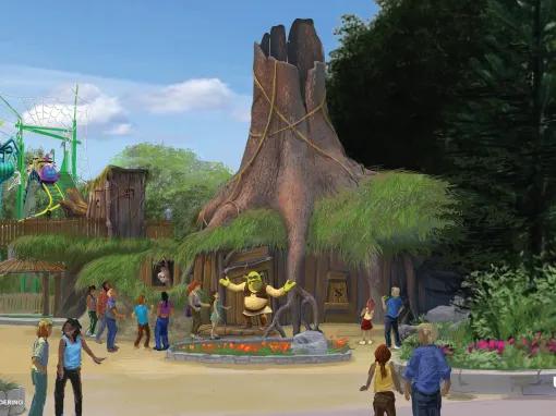 Concept art of Shreks swamp in DreamWorks Land