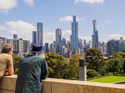 Tourists enjoying a view of the Melbourne City Skyline