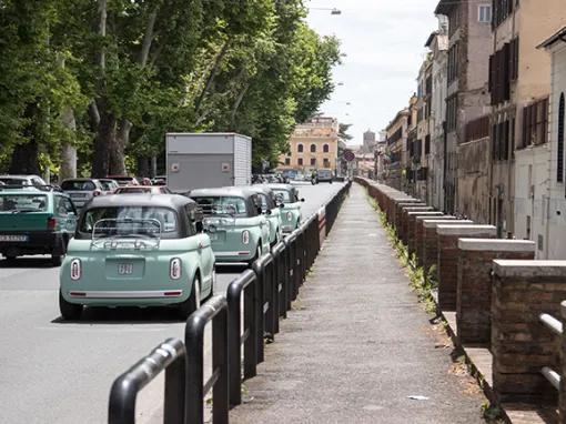 Topolino E-cars lined up on street