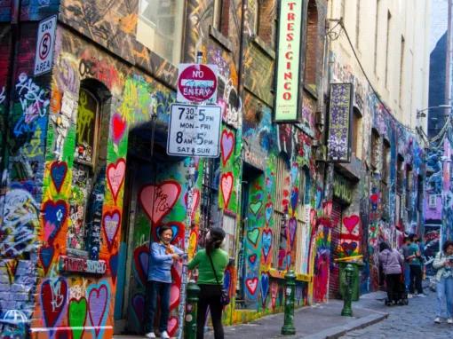 Colorful street art covering the walls of Hosier Lane during the Melbourne City Discovery Tour