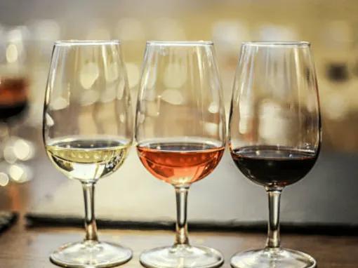 Three glasses of wine on display during a winery visit on the Explore Tamborine Tour