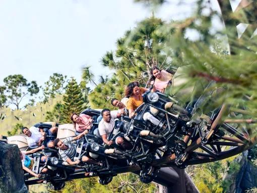 Guests riding Hagrid’s Magical Creatures Motorbike Adventure™ at Universal Islands of Adventure