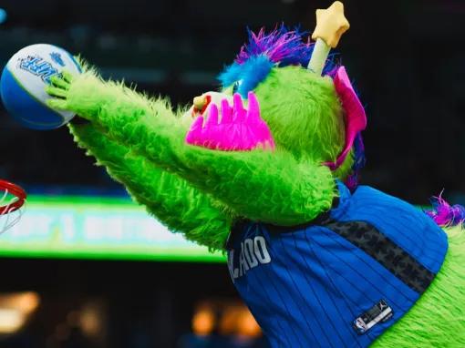 Stuff the Orlando Magic mascot slam dunking during a game