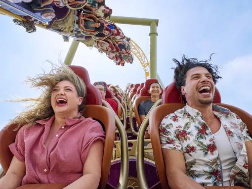 Guests riding Stardust Racers at Universal Epic Universe