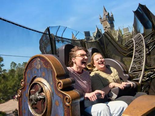 Guests riding Curse of the Werewolf at Universal Epic Universe