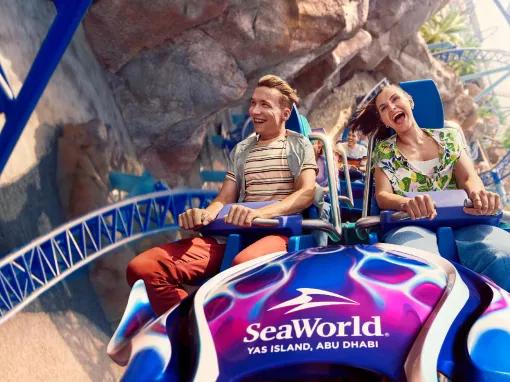 Guests on Manta Coaster, SeaWorld Abu Dhabi