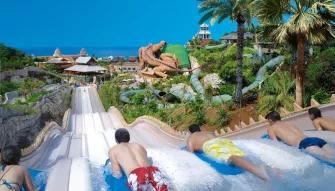 Friends racing on Naga Racer Siam Park Loro Parque and Siam Park Twin Ticket