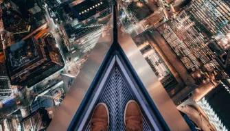 View through the glass floor at the Edge Observation Deck in New York