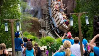 Crowd watching Expedition Everest roller coaster at Disney's Animal Kingdom Theme Park