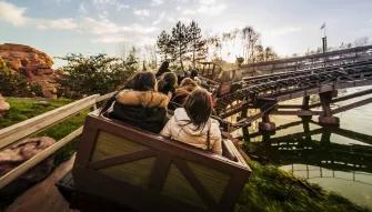 Guests riding Big Thunder Mountain at Disneyland Paris