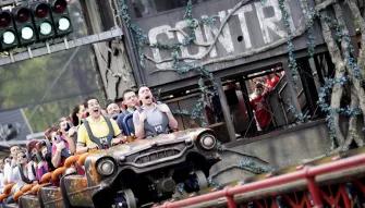Guests riding Rita at Alton Towers