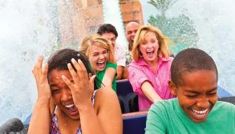 Guests getting wet on Journey to Atlantis at SeaWorld Orlando