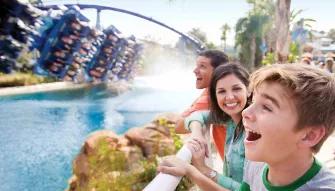 Boy watching guests riding Manta rollercoaster at SeaWorld Orlando