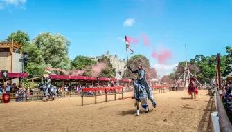 War of the Roses Live Show at Warwick Castle featuring jousting knights on horseback