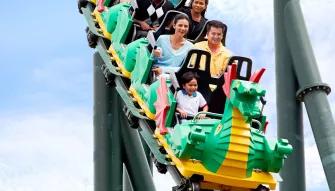 Guests on the Dragon Coaster at LEGOLAND Dubai