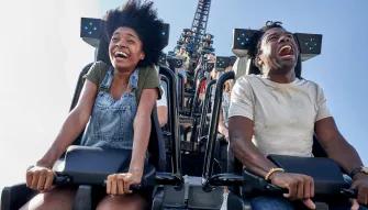 Couple riding VelociCoaster at Universal's Islands of Adventure