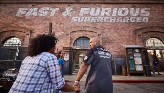 Guests at the entrance to Fast & Furious -Supercharged at Universal Studios Florida