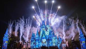 Fireworks over Cinderella Castle during Mickey's Not So Scary Halloween Party at Magic Kingdom