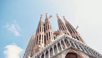 The Sagrada Familia Looking up at the large towers of the Sagrada Familia in front of a blue sky