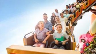 Guests riding the Smurfs Express at Motiongate Dubai