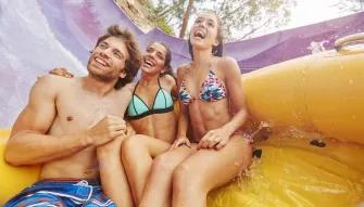 Guests enjoying a raft slide at Costa Caribe Water Park at PortAventura World