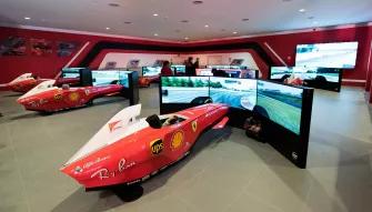 Guest trying an authentic f1™ simulator on Pole Postion Challenge at Ferrari Land