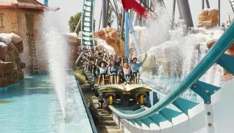 Guests riding Shambhala at PortAventura theme park