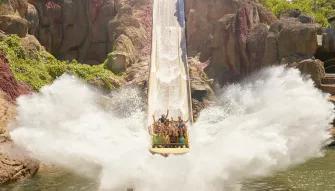 Final drop of Tutuki Splash at PortAventura theme park