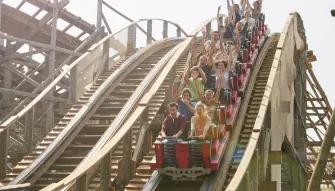Guests riding Stampida at PortAventura theme park