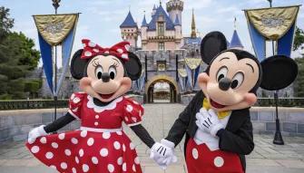 Mickey and Minnie in front of Sleeping Beauty Castle, Disneyland Park in California