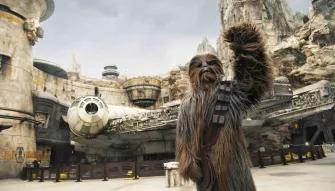Chewie at Star Wars: Galaxy’s Edge in Disneyland Park in California
