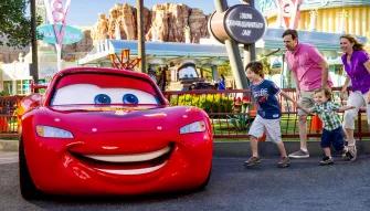 Guests with Lightning McQueen at Disney California Adventure