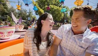 Guests on Mad Tea Party at Disneyland Park in California