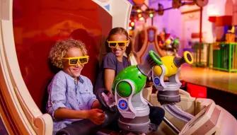 Guests on Toy Story Midway Mania, Disney California Adventure
