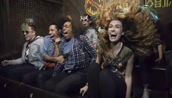Guests experiencing the drop on Guardians of the Galaxy – Mission: BREAKOUT!, Disney California Adventure Park