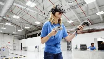 Guest experiencing ATX Walk on Mars virtual reality at Kennedy Space Center Visitor Complex