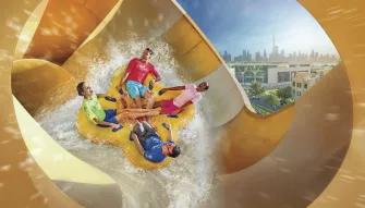 Family on raft ride, Wild Wadi Waterpark in Dubai