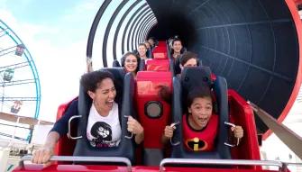 Guests on Incredicoaster, Disneyland California