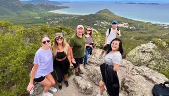 Wilsons Promontory Day Tour Group of people hiking along the Mount Bishop trail at Wilsons Promontory