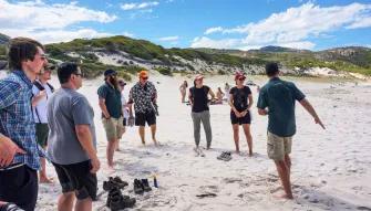 Wilsons Promontory Day Tour Guide leading the tour group along the iconic Squeaky Beach