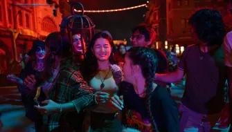 Guests in scare zone at Universal Orlando Halloween Horror Nights