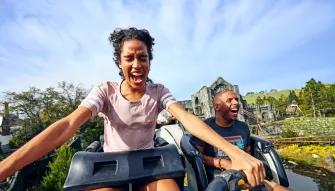 Guests riding Hagrid’s Magical Creatures Motorbike Adventure™ at Universal Islands of Aventure