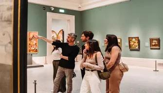 Examining a painting