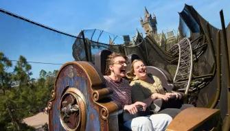 Guests riding Curse of the Werewolf at Universal Epic Universe