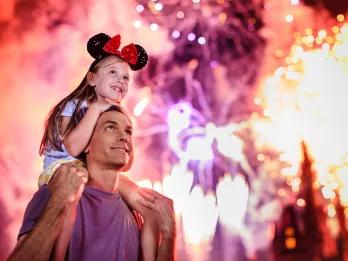 Guests enjoying fireworks at Magic Kingdom Park